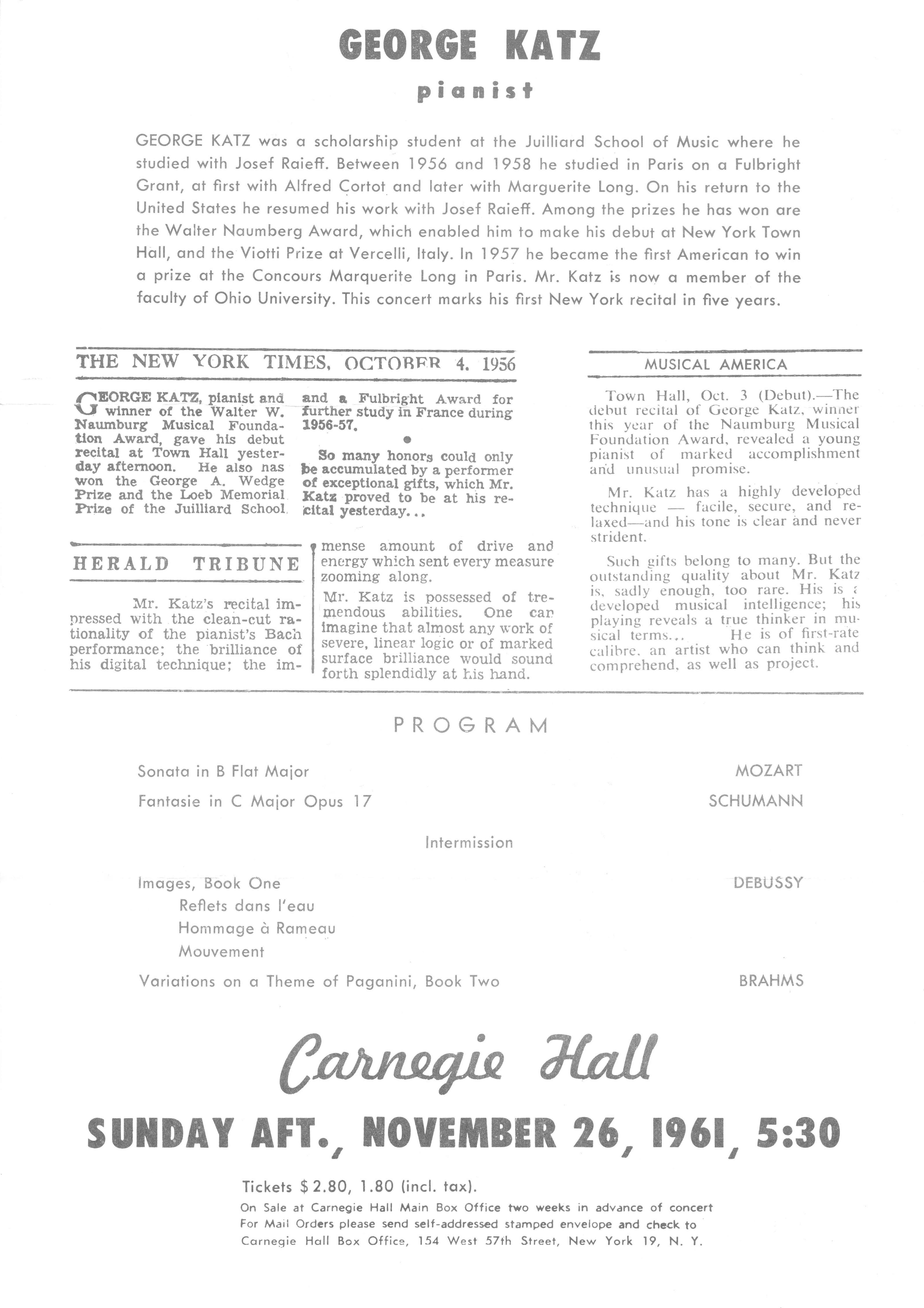 1961 George Katz handbill reverse